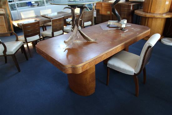 An Art Deco satin walnut dining table, 6ft x 3ft